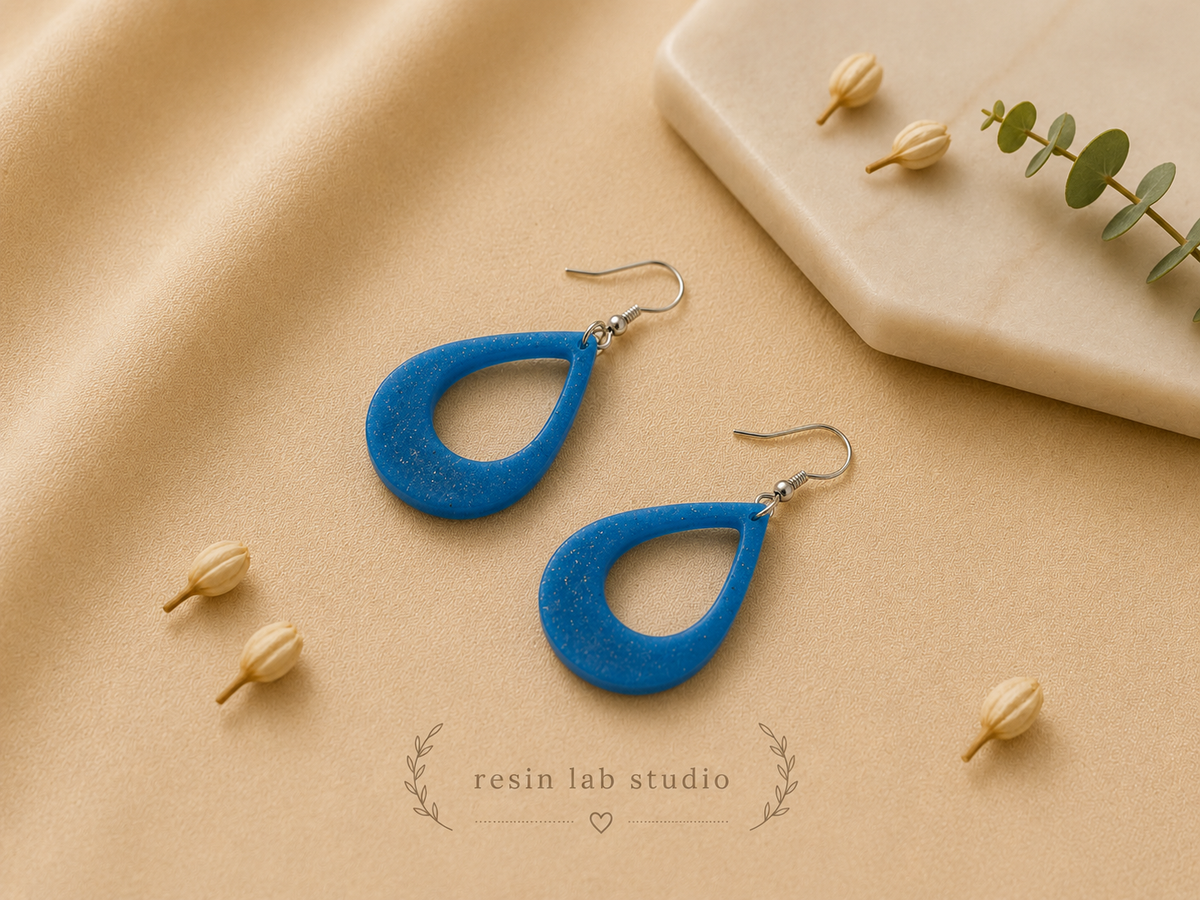 Blue Resin Teardrop Earrings – Handmade Statement Earrings